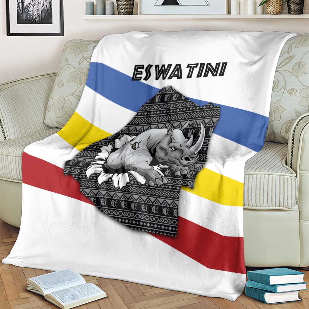 Eswatini Rhino Blanket with African Map and Traditional Swazi Flag Patterns