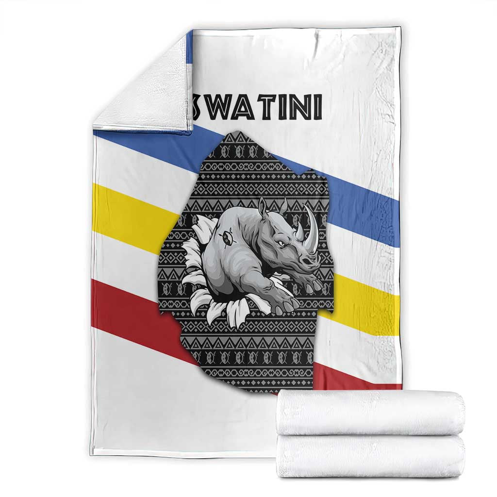 Eswatini Rhino Blanket with African Map and Traditional Swazi Flag Patterns