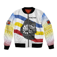 Eswatini Rhino Bomber Jacket with African Map and Traditional Swazi Flag Patterns