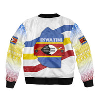 Eswatini Rhino Bomber Jacket with African Map and Traditional Swazi Flag Patterns