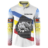 Eswatini Rhino Button Sweatshirt with African Map and Traditional Swazi Flag Patterns