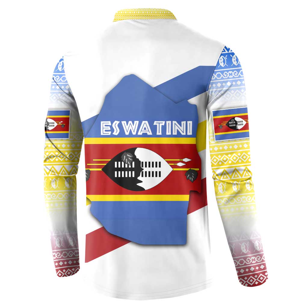 Eswatini Rhino Button Sweatshirt with African Map and Traditional Swazi Flag Patterns