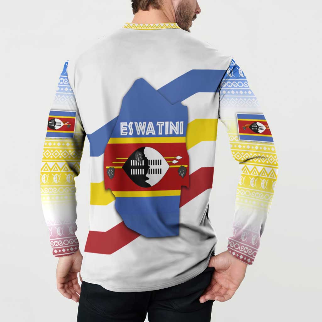 Eswatini Rhino Button Sweatshirt with African Map and Traditional Swazi Flag Patterns