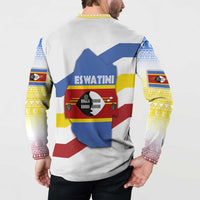 Eswatini Rhino Button Sweatshirt with African Map and Traditional Swazi Flag Patterns