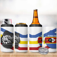 Eswatini Rhino 4 in 1 Can Cooler Tumbler with African Map and Traditional Swazi Flag Patterns