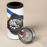 Eswatini Rhino 4 in 1 Can Cooler Tumbler with African Map and Traditional Swazi Flag Patterns