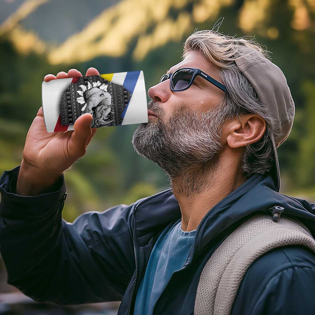 Eswatini Rhino 4 in 1 Can Cooler Tumbler with African Map and Traditional Swazi Flag Patterns