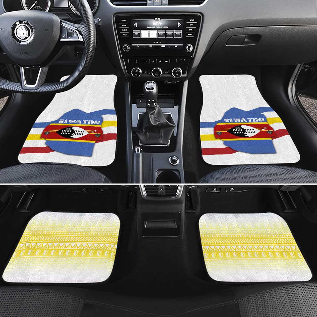 Eswatini Rhino Car Mats with African Map and Traditional Swazi Flag Patterns