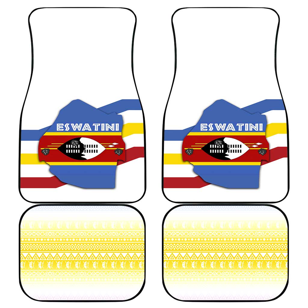 Eswatini Rhino Car Mats with African Map and Traditional Swazi Flag Patterns