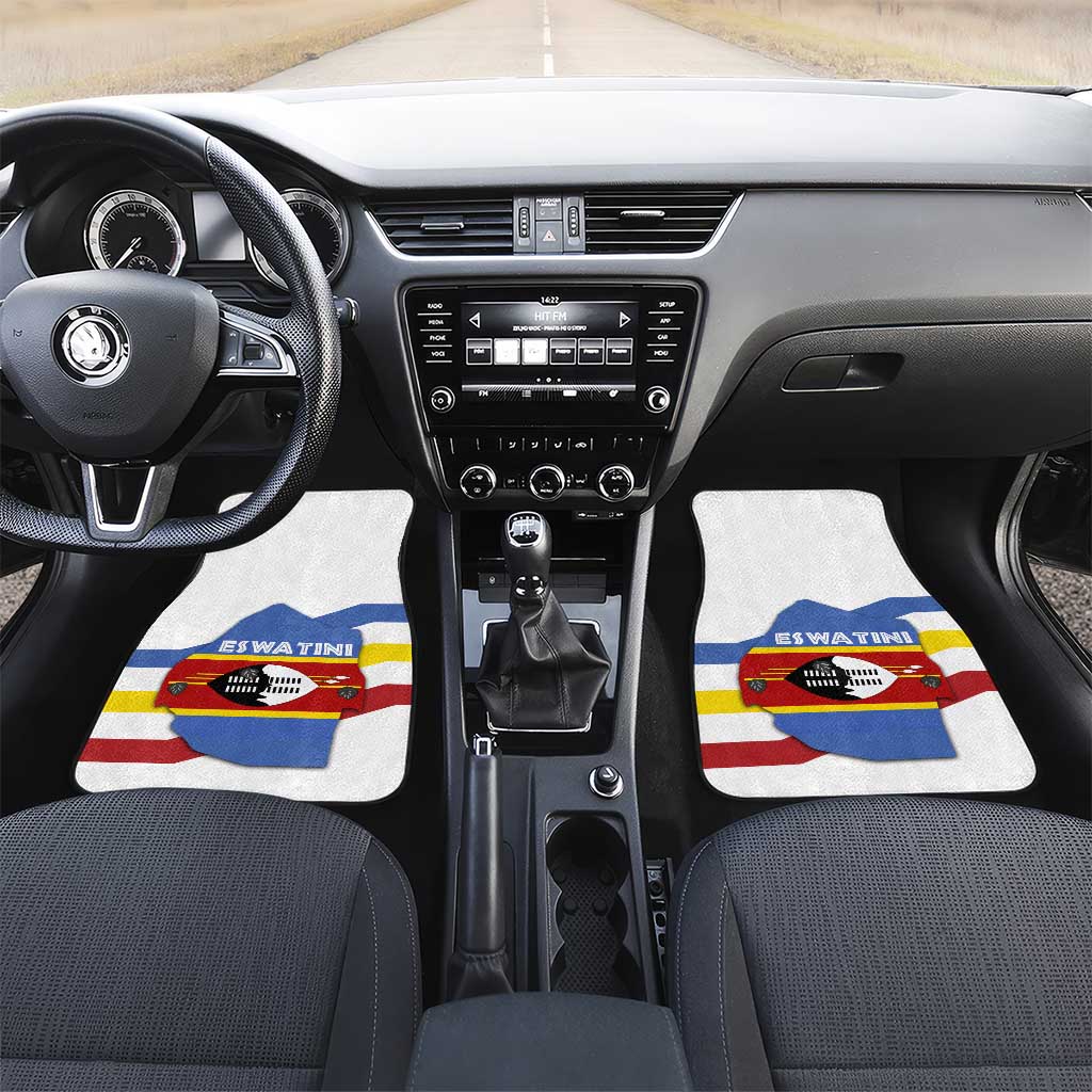 Eswatini Rhino Car Mats with African Map and Traditional Swazi Flag Patterns