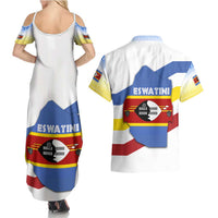 Eswatini Rhino Couples Matching Summer Maxi Dress and Hawaiian Shirt with African Map and Traditional Swazi Flag Patterns