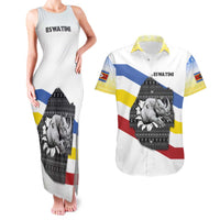 Eswatini Rhino Couples Matching Tank Maxi Dress and Hawaiian Shirt with African Map and Traditional Swazi Flag Patterns