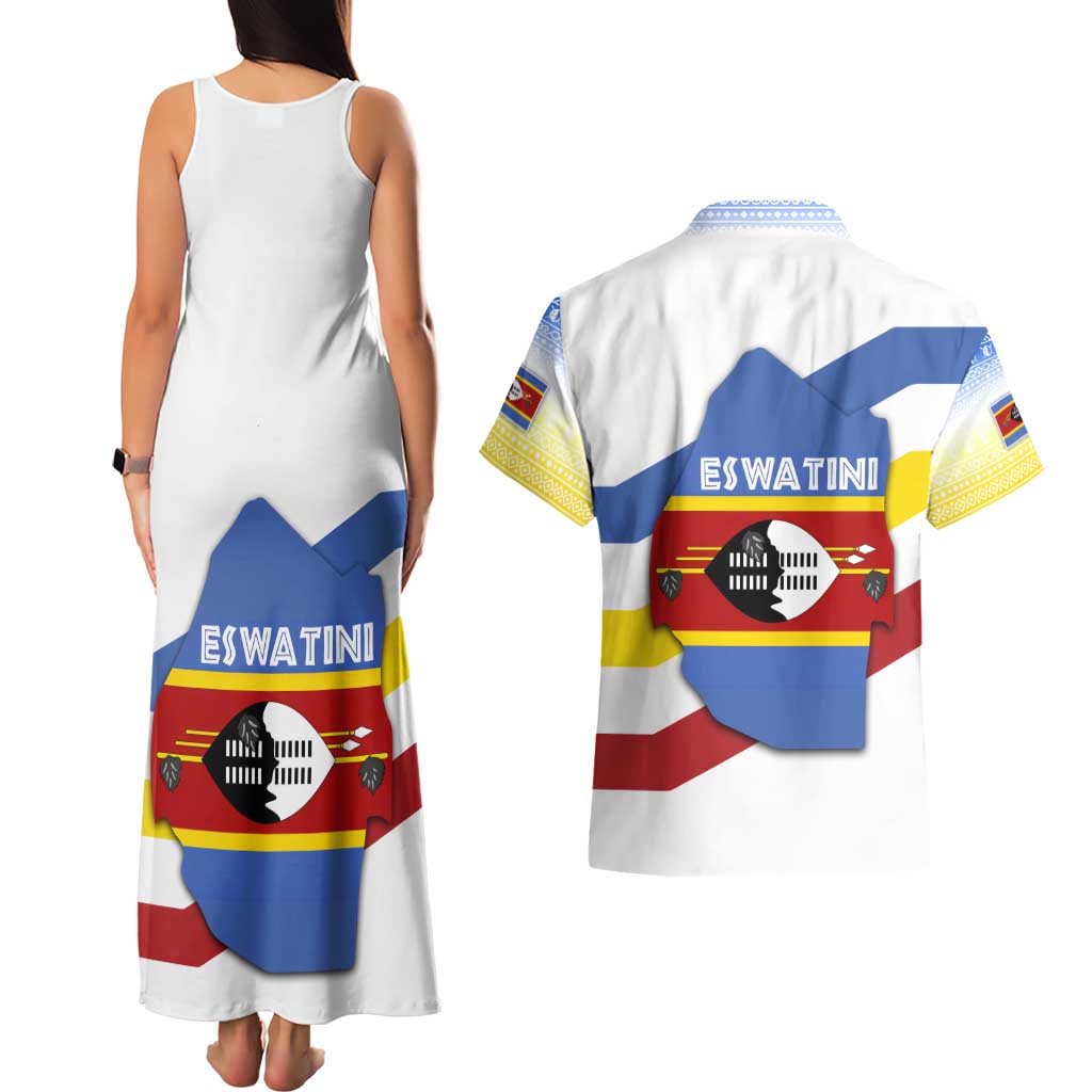 Eswatini Rhino Couples Matching Tank Maxi Dress and Hawaiian Shirt with African Map and Traditional Swazi Flag Patterns