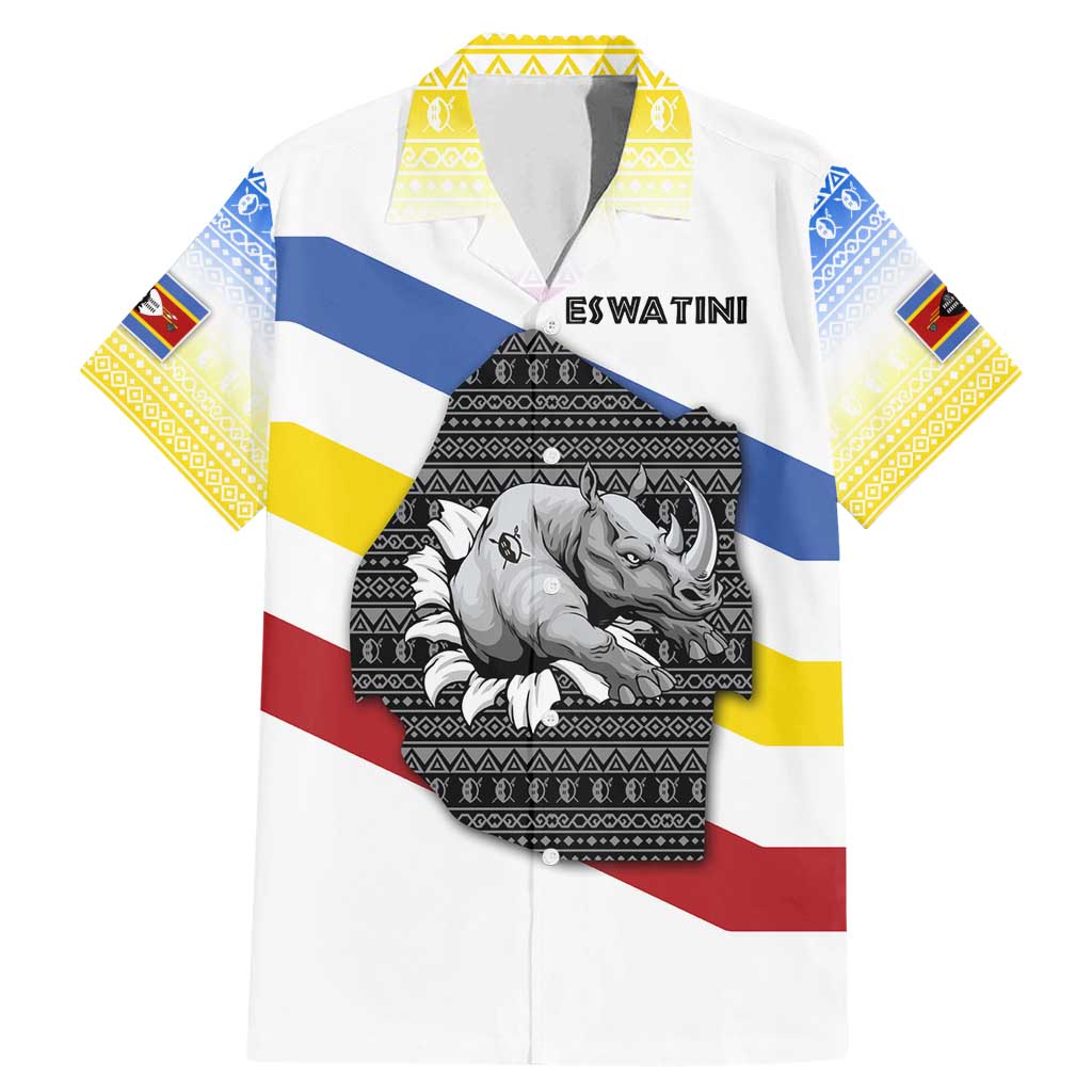 Eswatini Rhino Family Matching Mermaid Dress and Hawaiian Shirt with African Map and Traditional Swazi Flag Patterns