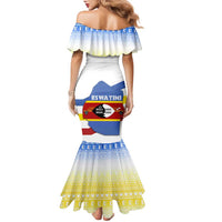 Eswatini Rhino Family Matching Mermaid Dress and Hawaiian Shirt with African Map and Traditional Swazi Flag Patterns