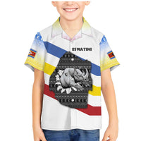 Eswatini Rhino Family Matching Mermaid Dress and Hawaiian Shirt with African Map and Traditional Swazi Flag Patterns