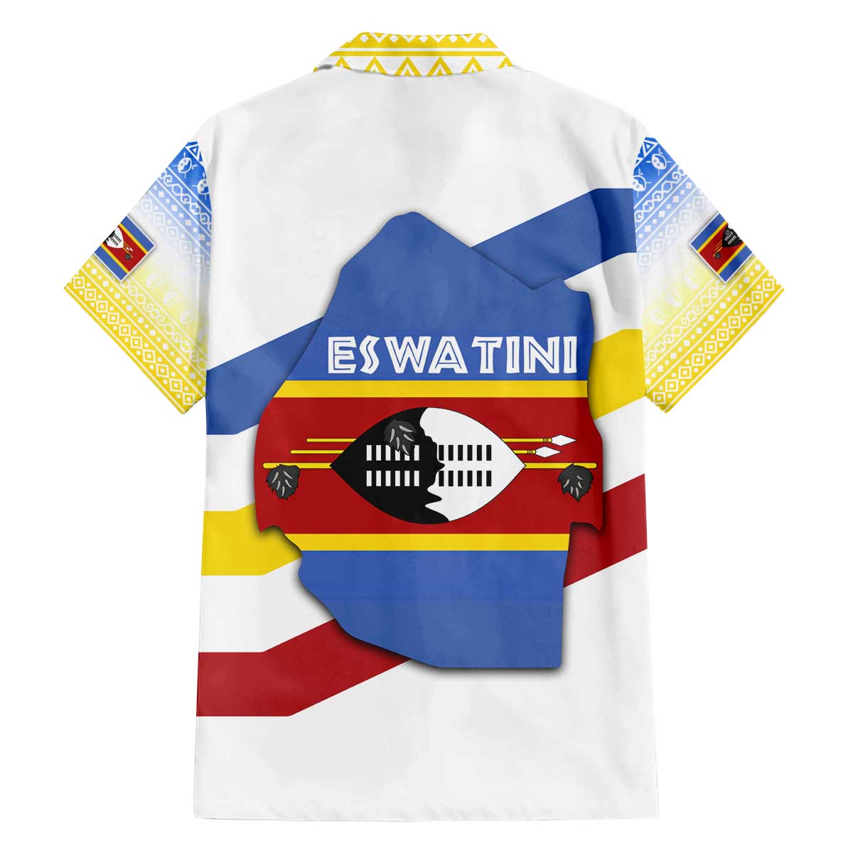 Eswatini Rhino Family Matching Off The Shoulder Long Sleeve Dress and Hawaiian Shirt with African Map and Traditional Swazi Flag Patterns