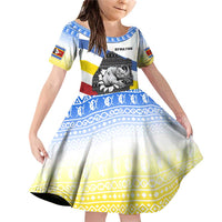 Eswatini Rhino Family Matching Off Shoulder Short Dress and Hawaiian Shirt with African Map and Traditional Swazi Flag Patterns