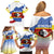Eswatini Rhino Family Matching Off Shoulder Short Dress and Hawaiian Shirt with African Map and Traditional Swazi Flag Patterns