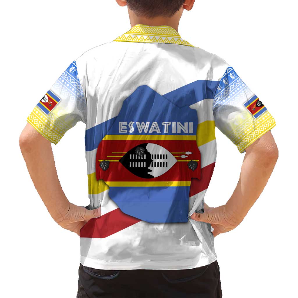 Eswatini Rhino Family Matching Puletasi and Hawaiian Shirt with African Map and Traditional Swazi Flag Patterns