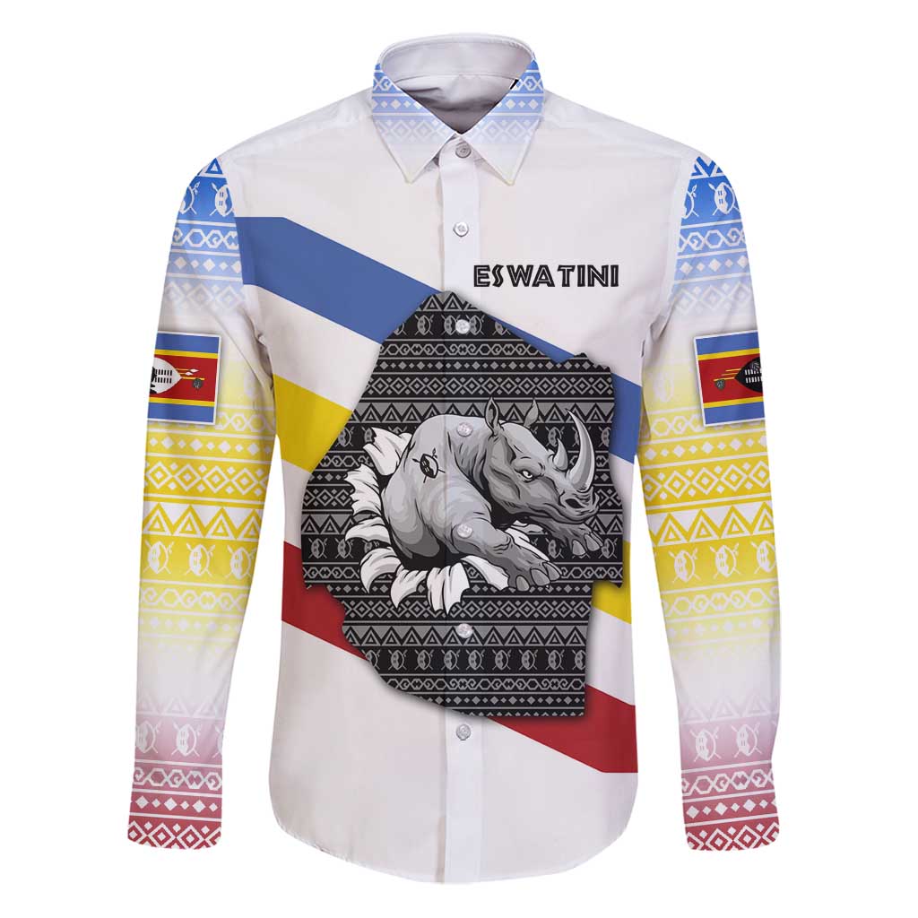 Eswatini Rhino Family Matching Puletasi and Hawaiian Shirt with African Map and Traditional Swazi Flag Patterns