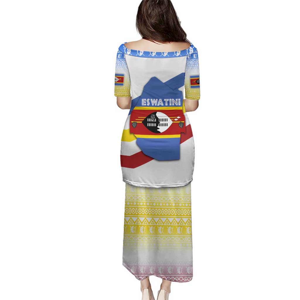 Eswatini Rhino Family Matching Puletasi and Hawaiian Shirt with African Map and Traditional Swazi Flag Patterns