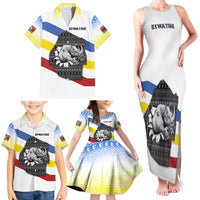 Eswatini Rhino Family Matching Tank Maxi Dress and Hawaiian Shirt with African Map and Traditional Swazi Flag Patterns