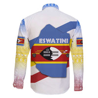 Eswatini Rhino Family Matching Tank Maxi Dress and Hawaiian Shirt with African Map and Traditional Swazi Flag Patterns