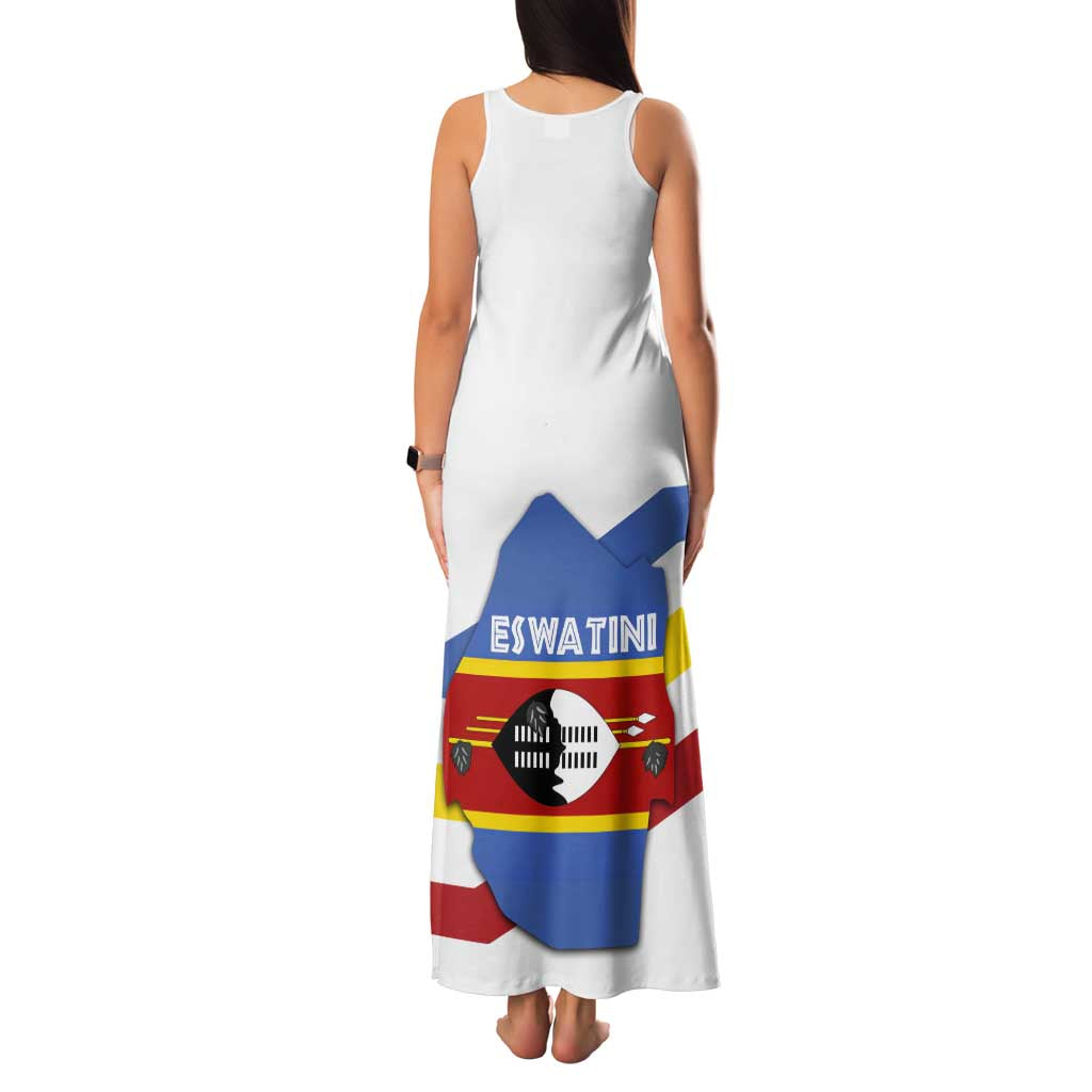 Eswatini Rhino Family Matching Tank Maxi Dress and Hawaiian Shirt with African Map and Traditional Swazi Flag Patterns