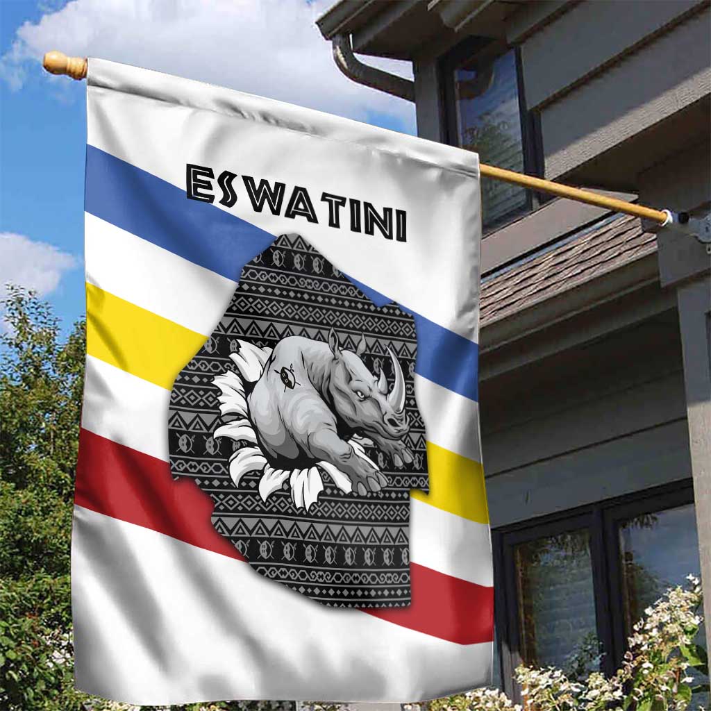 Eswatini Rhino Garden Flag with African Map and Traditional Swazi Flag Patterns