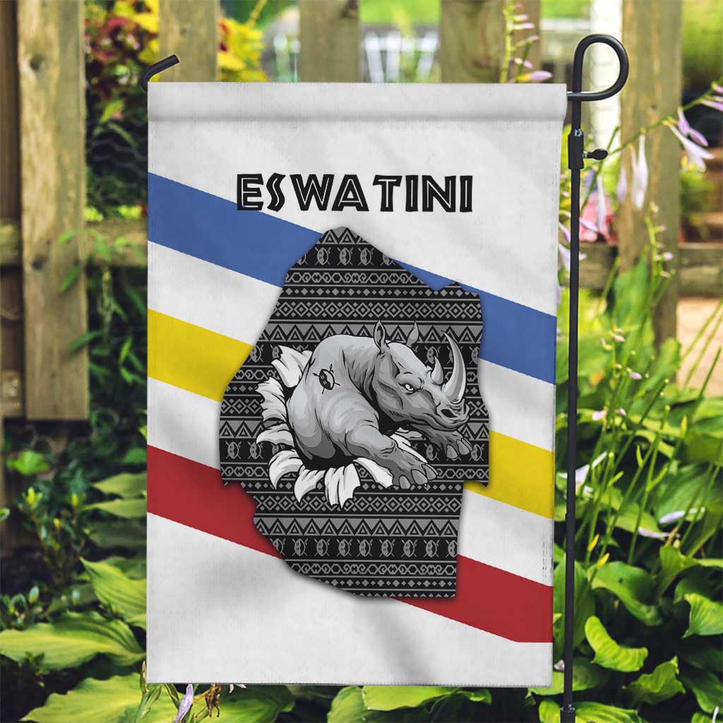 Eswatini Rhino Garden Flag with African Map and Traditional Swazi Flag Patterns