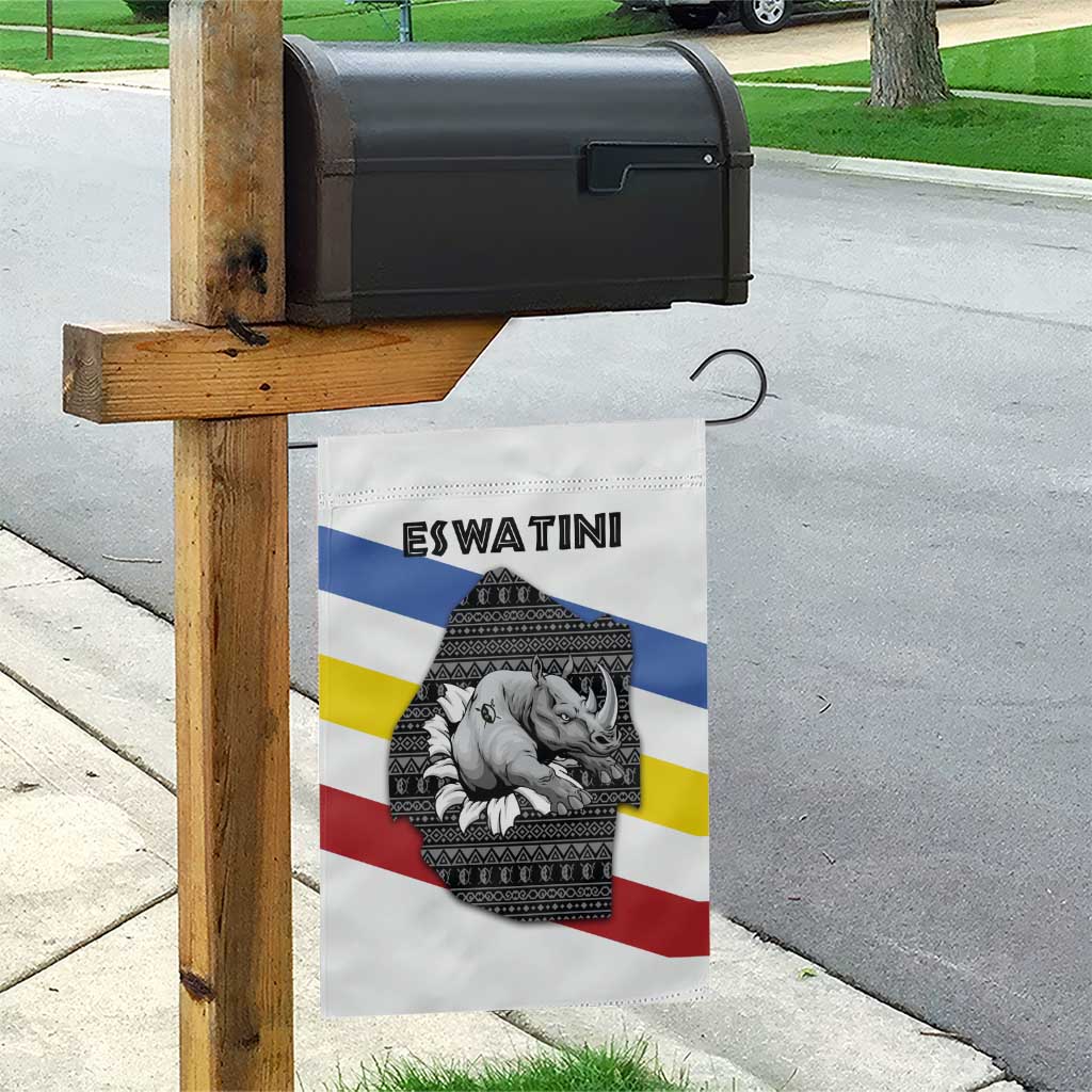 Eswatini Rhino Garden Flag with African Map and Traditional Swazi Flag Patterns