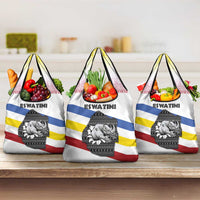Eswatini Rhino Grocery Bag with African Map and Traditional Swazi Flag Patterns