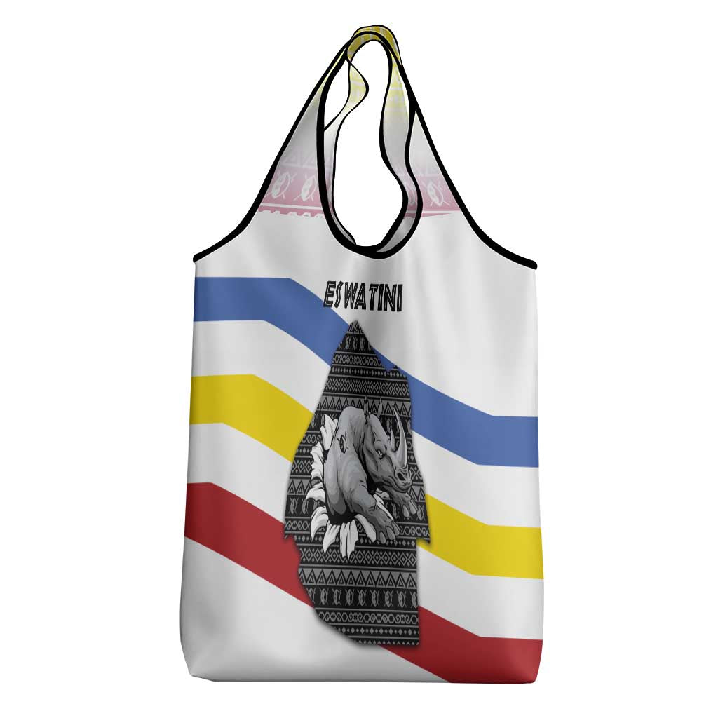 Eswatini Rhino Grocery Bag with African Map and Traditional Swazi Flag Patterns