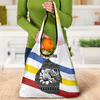 Eswatini Rhino Grocery Bag with African Map and Traditional Swazi Flag Patterns