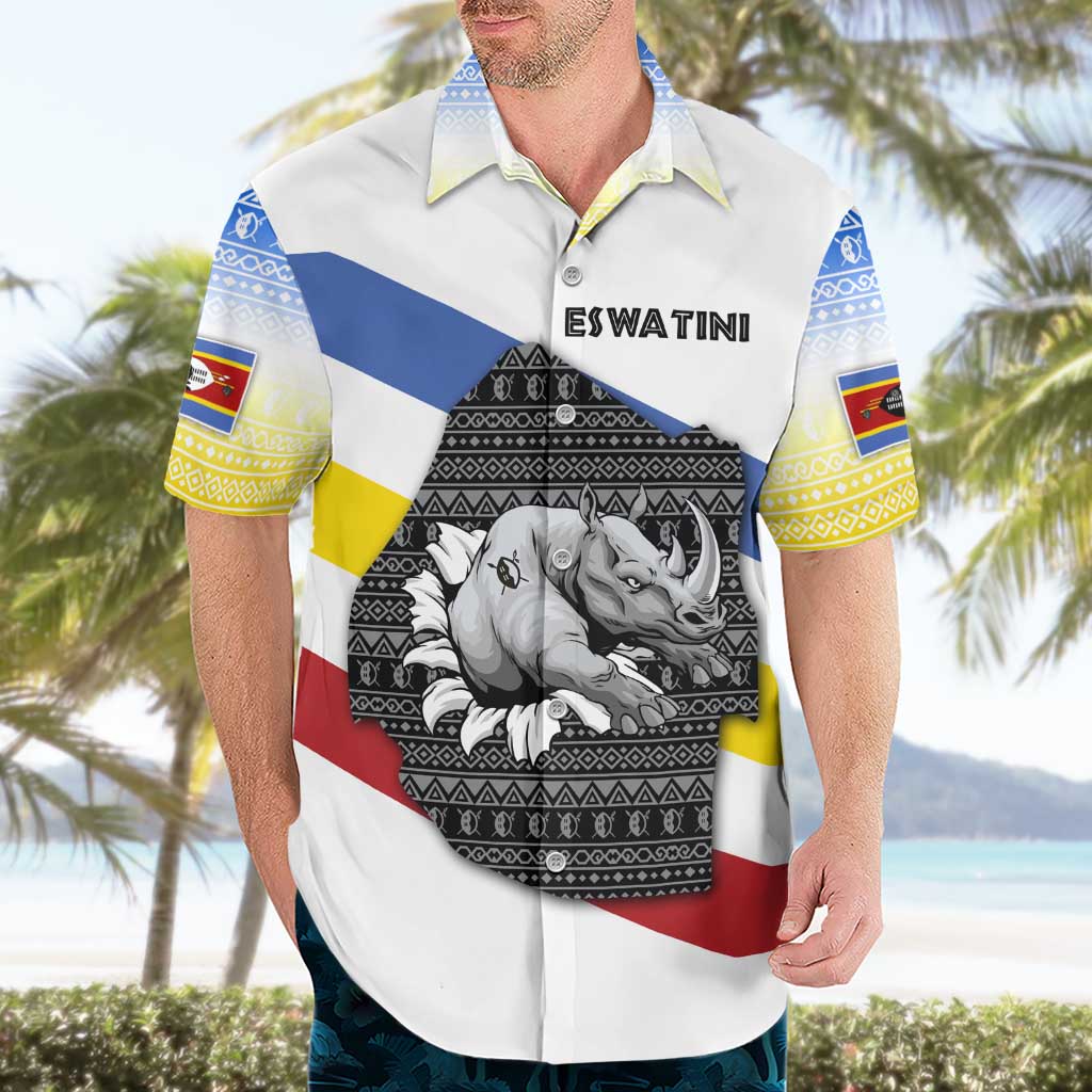 Eswatini Rhino Hawaiian Shirt with African Map and Traditional Swazi Flag Patterns