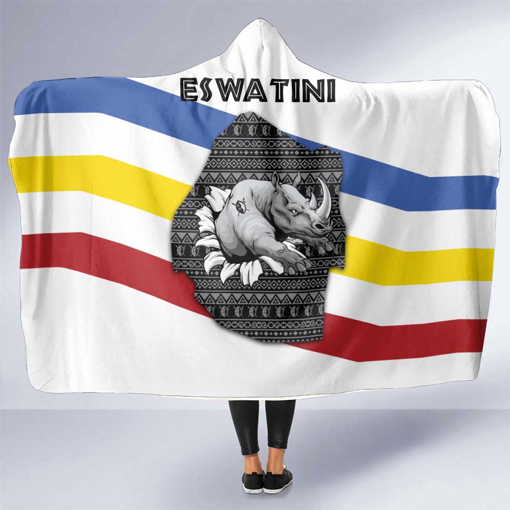 Eswatini Rhino Hooded Blanket with African Map and Traditional Swazi Flag Patterns