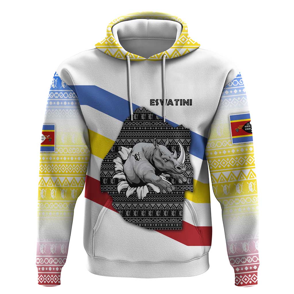 Eswatini Rhino Hoodie with African Map and Traditional Swazi Flag Patterns