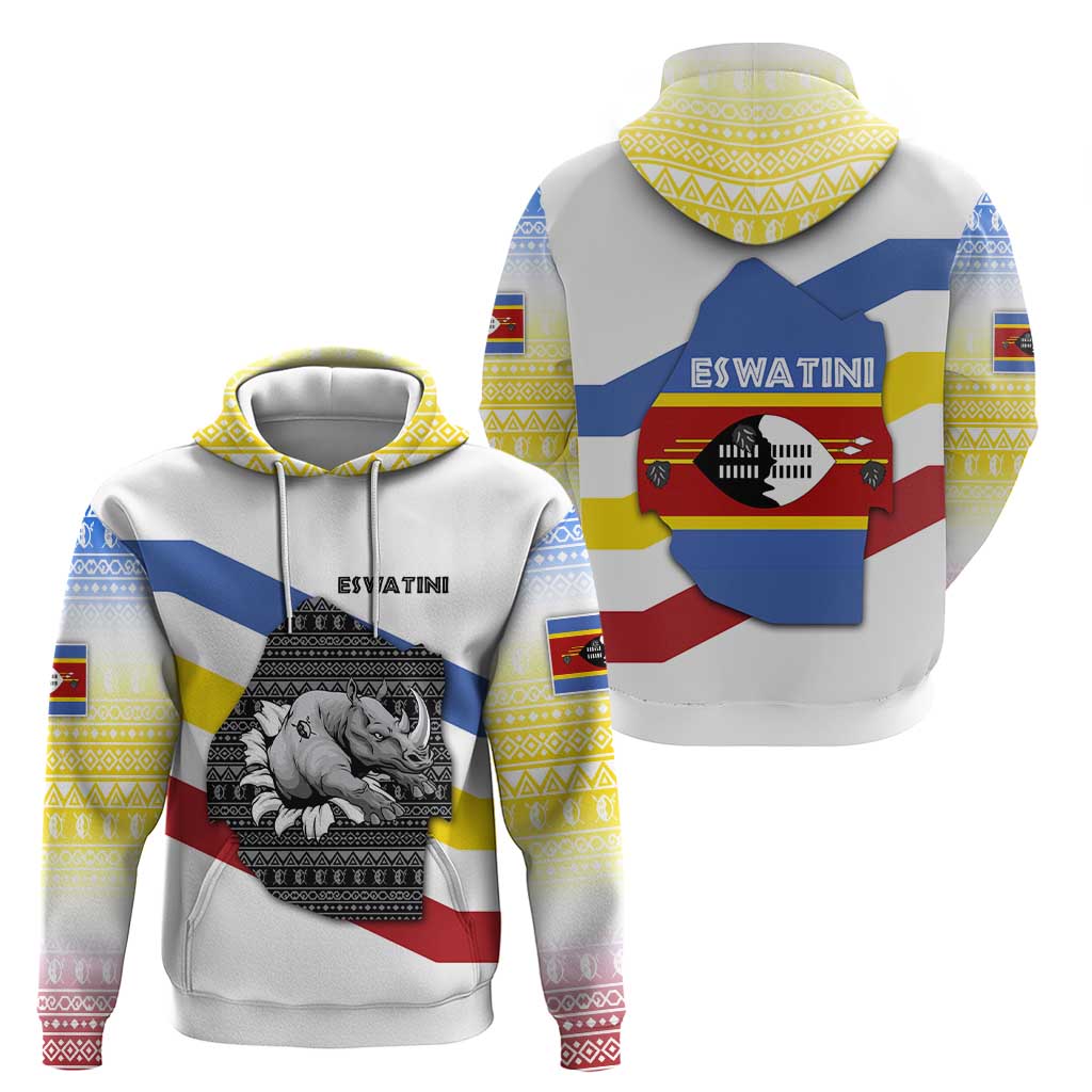 Eswatini Rhino Hoodie with African Map and Traditional Swazi Flag Patterns