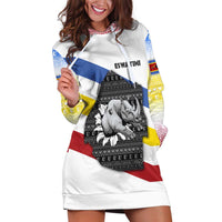 Eswatini Rhino Hoodie Dress with African Map and Traditional Swazi Flag Patterns