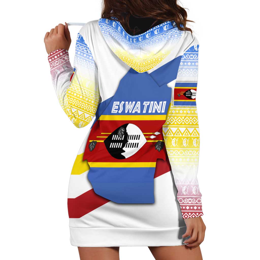 Eswatini Rhino Hoodie Dress with African Map and Traditional Swazi Flag Patterns