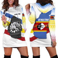 Eswatini Rhino Hoodie Dress with African Map and Traditional Swazi Flag Patterns