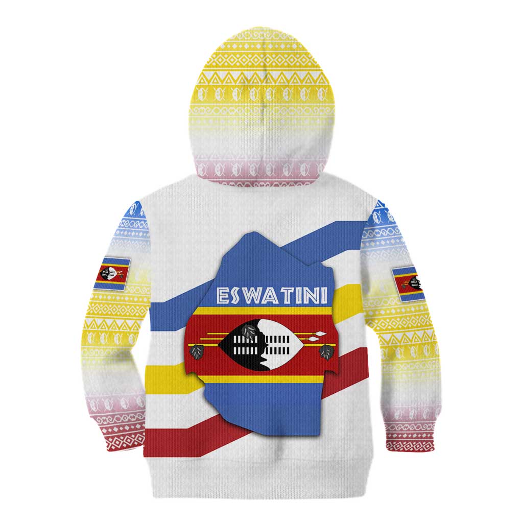 Eswatini Rhino Kid Hoodie with African Map and Traditional Swazi Flag Patterns