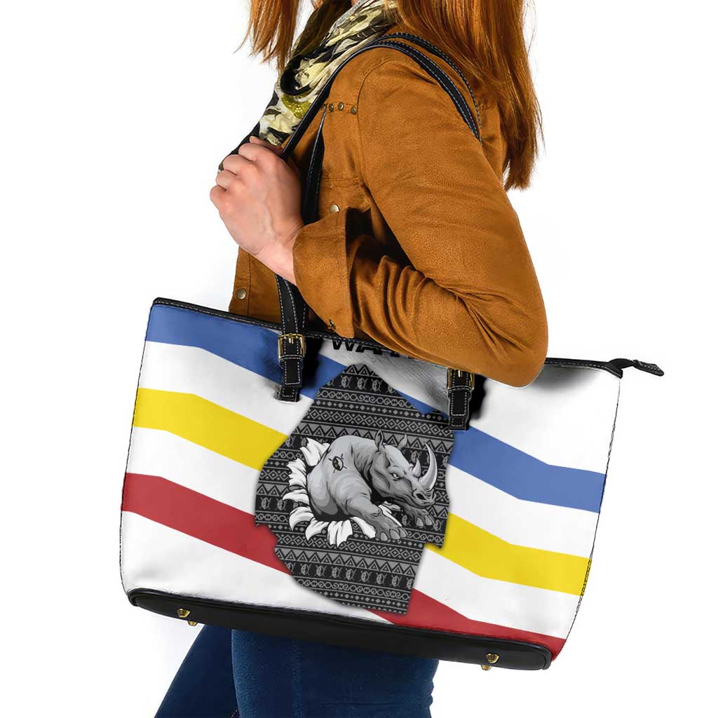 Eswatini Rhino Leather Tote Bag with African Map and Traditional Swazi Flag Patterns