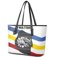 Eswatini Rhino Leather Tote Bag with African Map and Traditional Swazi Flag Patterns