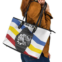 Eswatini Rhino Leather Tote Bag with African Map and Traditional Swazi Flag Patterns