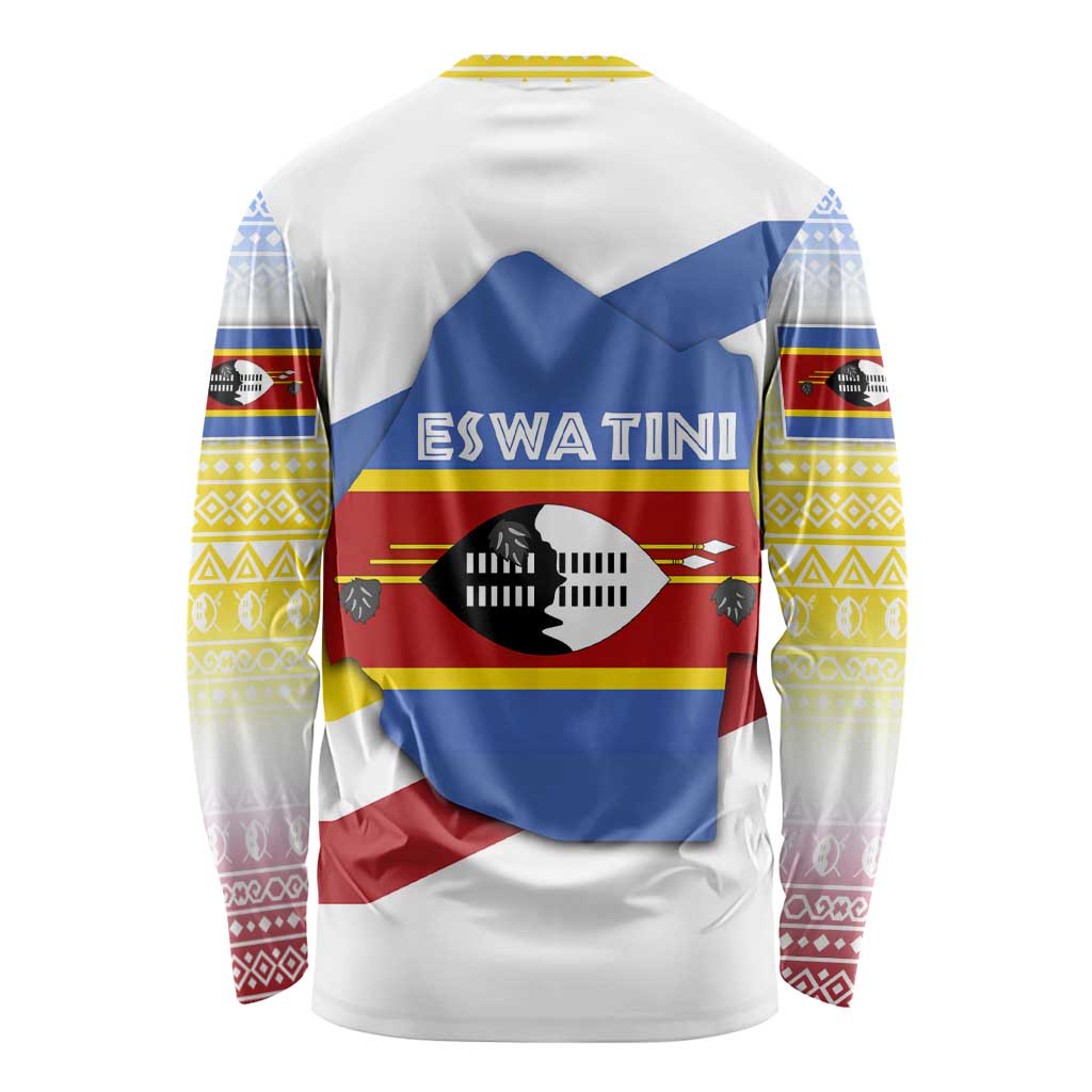 Eswatini Rhino Long Sleeve Shirt with African Map and Traditional Swazi Flag Patterns