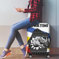 Eswatini Rhino Luggage Cover with African Map and Traditional Swazi Flag Patterns