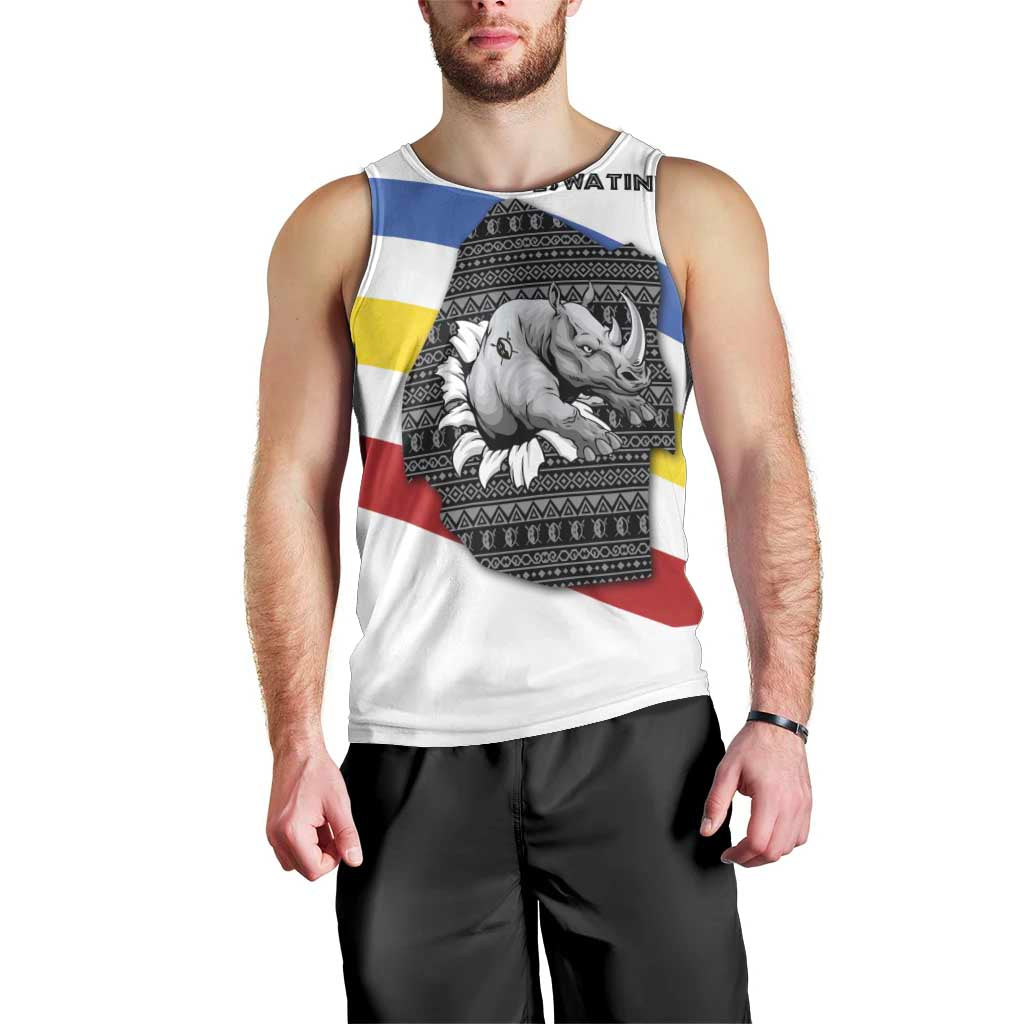 Eswatini Rhino Men Tank Top with African Map and Traditional Swazi Flag Patterns