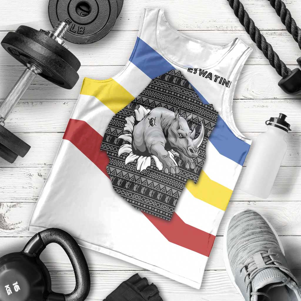 Eswatini Rhino Men Tank Top with African Map and Traditional Swazi Flag Patterns